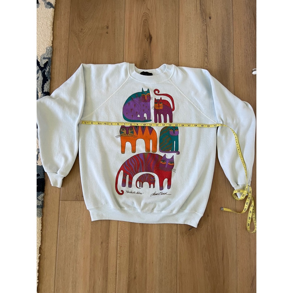 Laurel Burch Fantastic Felines Sweatshirt Light Blue Vintage Art Cats Graphic - Picture 5 of 7